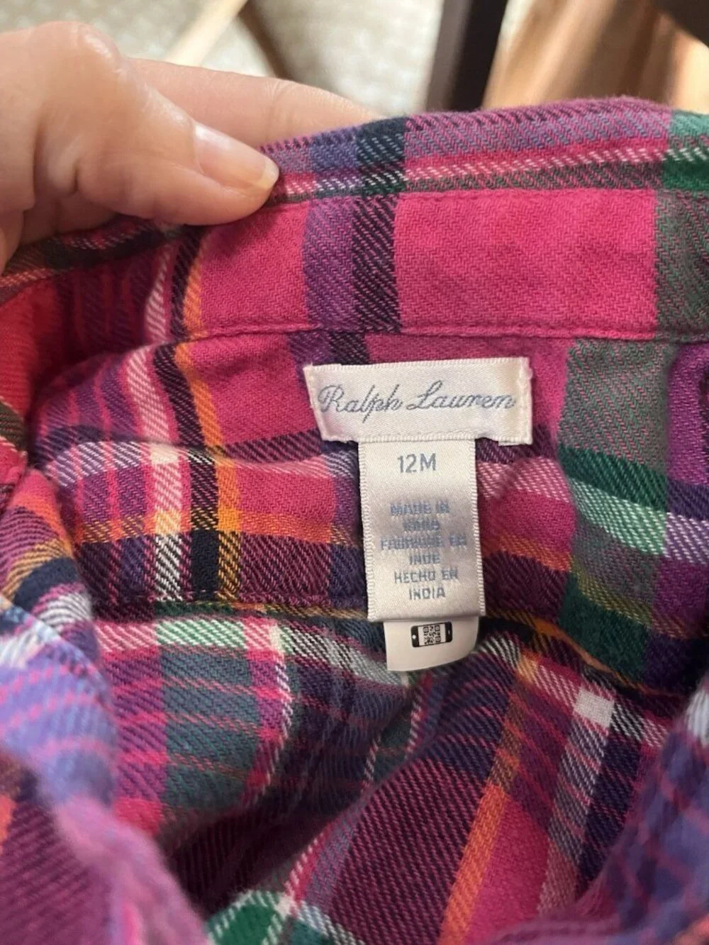 Ralph Lauren Plaid Dress Sz 12mo Long Sleeve Button Down Cotton Twill Fit & Flai
